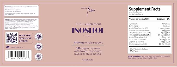 Myo-Inositol & D-Chiro Inositol Supplement for Women | PCOS 4100MG (40:1 Ratio) | Hormonal Balance, Fertility, Preconception, Pregnancy & Ovarian Support | 1 Month Supply | Vegan Capsules