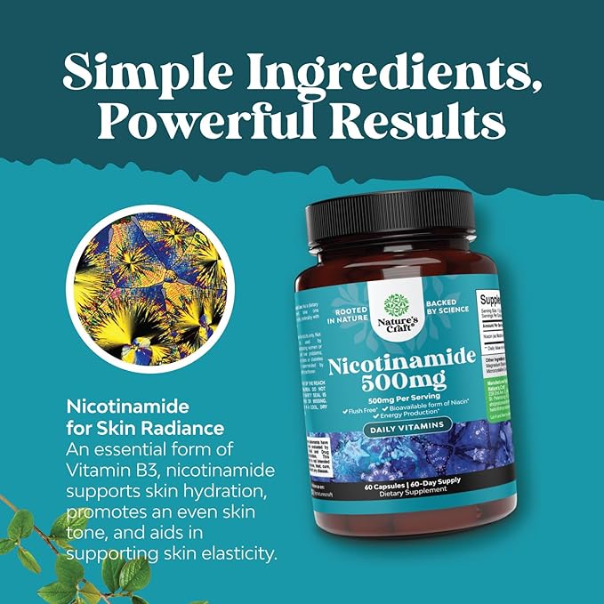 Vitamin B3 Niacinamide 500mg Capsules B3 Niacin 500mg Flush 500mg - 60 Count