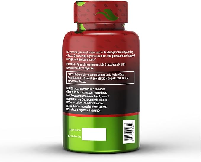 ORZAX Korean Panax Ginseng Capsules 30% Ginsenosides (120 Veg