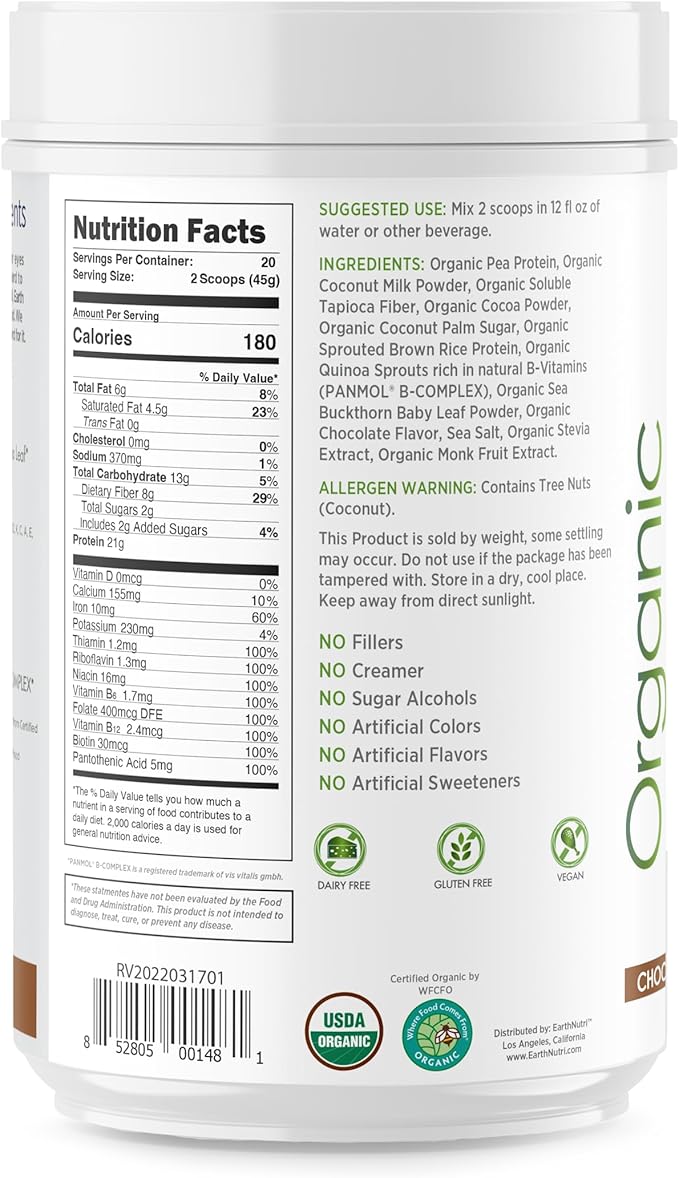 EarthNutri - USDA Organic Plant Based 20 Servings