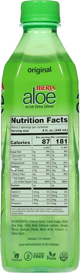 Iberia Aloe Vera Juice Drink with Pure Aloe Pulp, Original,16.9 Fl Oz (Pack of 8)