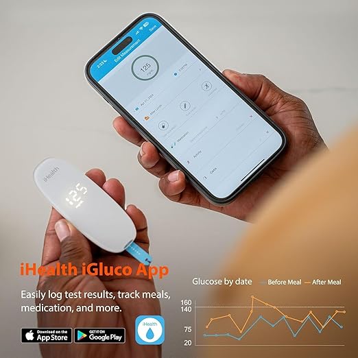 iHealth Gluco+ Wireless Smart Blood Glucose 100 Glucometer 100 Lancets, 1 Blood 1 Lancing