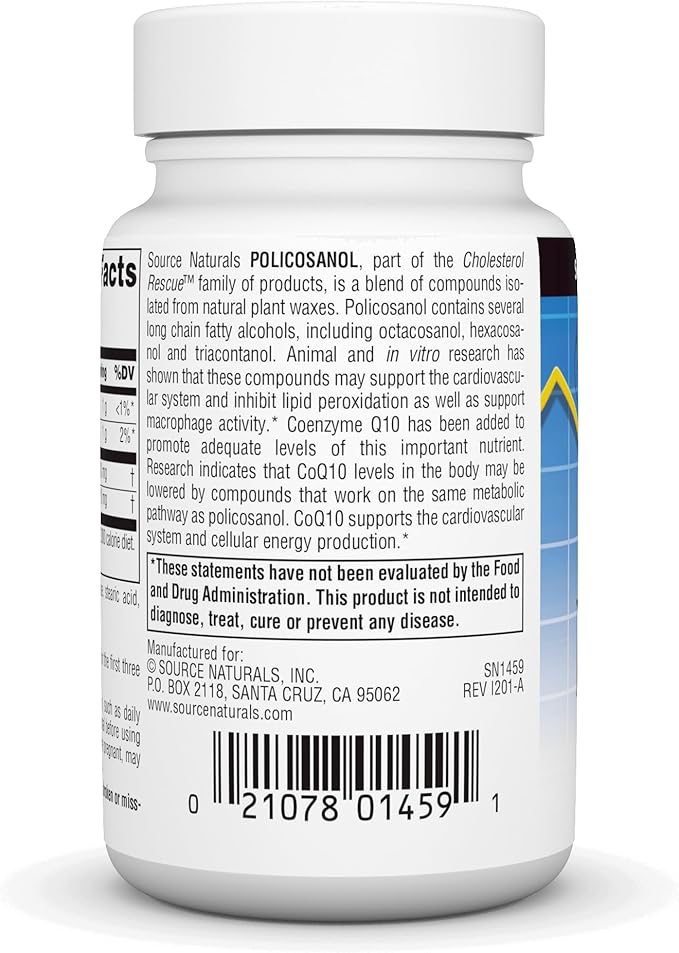 Source Naturals Policosanol with Coenzyme Q10, 10 Mg -120 Tablets