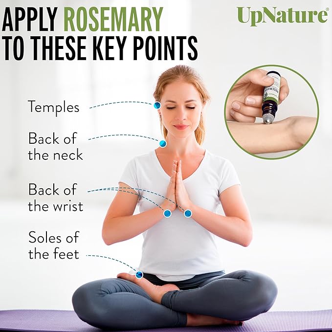 UpNature Rosemary Essential Oil Roll On – Topical Rosemary Oil for Hair & Skin - Premium Aromatherapy Oils - Enhance Focus - Pre-Diluted