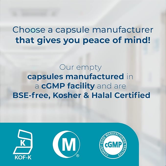 Capsuline Size 00 Empty Vegan Capsules, Clear - 1000 Count| Vegetarian, Kosher, Non-GMO & Halal Certified |DIY Vegetable Capsule Filling