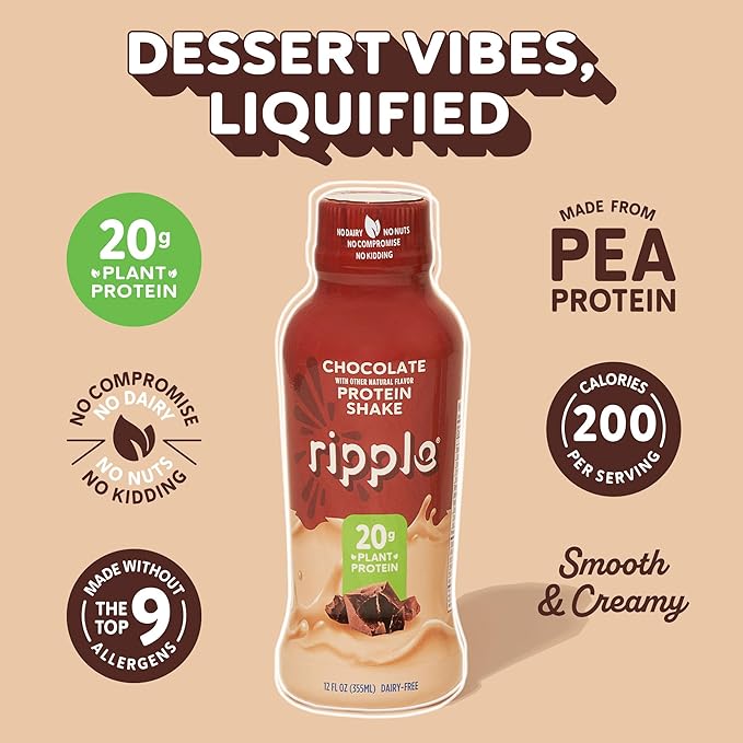 Ripple Vegan Protein Shake 20g Nutritious 12 Oz, 12 Pack