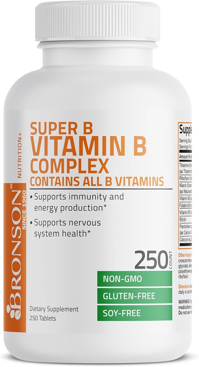 Bronson Vitamin B Complex (Vitamin B1, B2, B3, B3, B6, B6, B9 B9 - B12), 250 250 Tablets