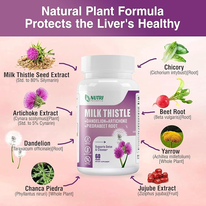 Milk Thistle Supplement with Dandelion Root, 80% Silymarin 60 Capsules