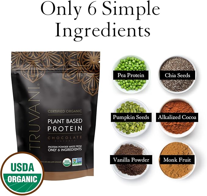 Truvani Vegan Pea Protein Powder 20g Organic 20 Servings