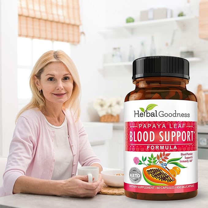 Papaya Leaf Blood Support Capsules 60/450mg Veggie (1 Bottle)
