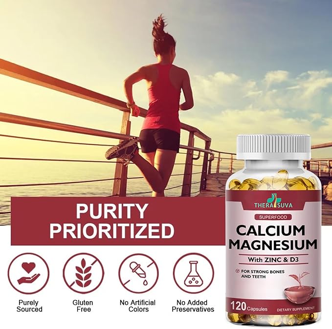 4 in 1 Calcium 1000mg + Magnesium 400mg + D3 + Zinc, Extra Strength, Complex Supplement for Bone and Immune Health. 120 SoftGels, 60 Day Supply