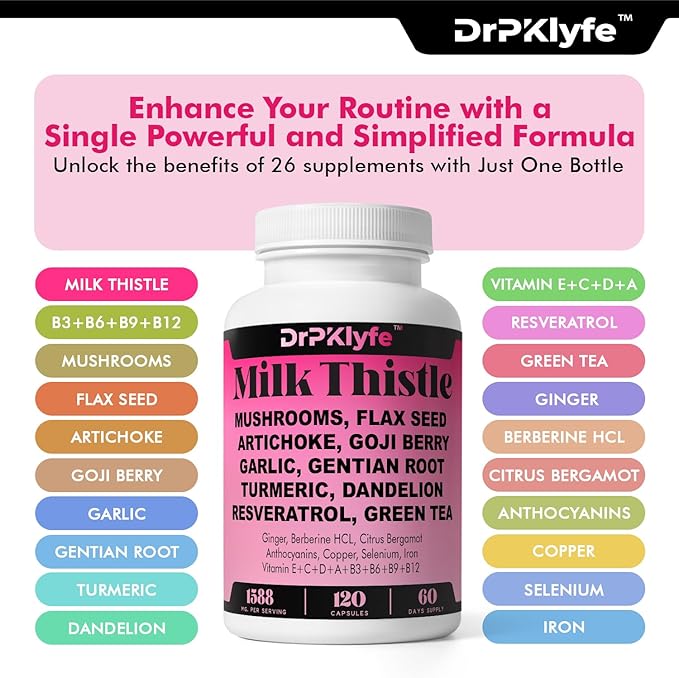 Milk Thistle,Mushroom,Flax See,Artichoke, Goji Berry, garlic, 1588 mg