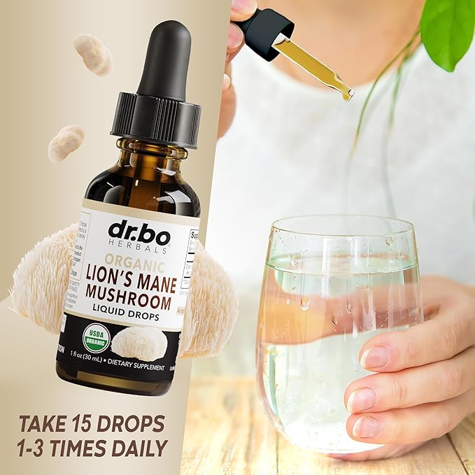 Lions Mane Mushroom Supplement Drops - Organic Lion's Mane Mushroom Liquid Tincture for Focus, Fog, Brain Health Supplements - Vegan Herbal Nervine, Nootropic Organic Lions Mane Supplement Extract 1oz