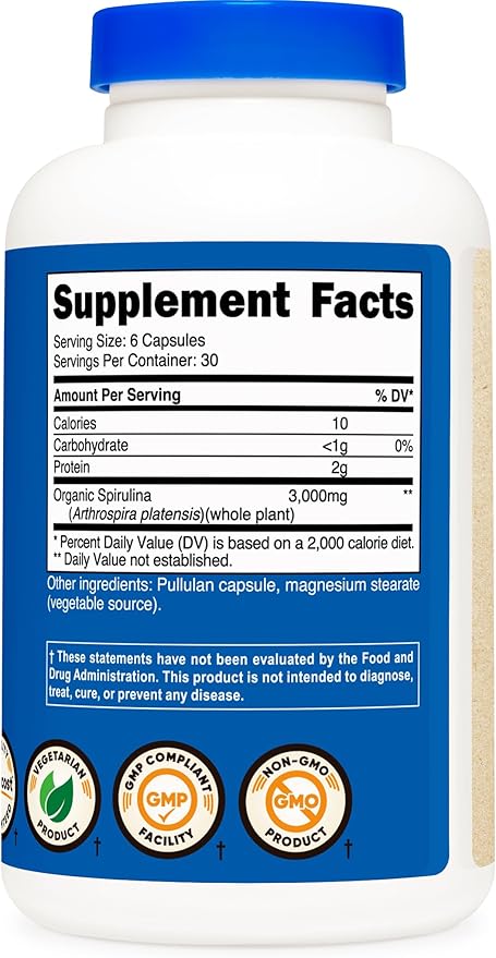 Nutricost Spirulina 3,000mg, 180 Capsules