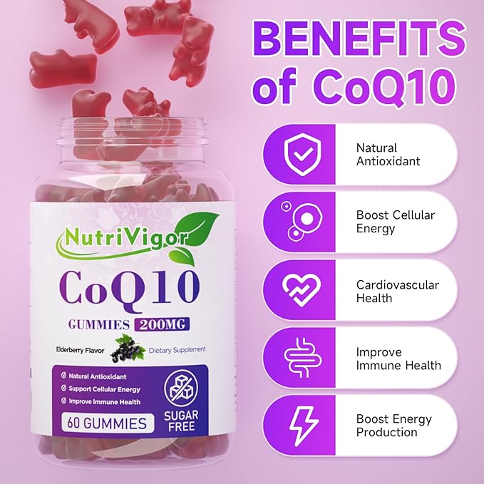 CoQ10 Gummies, Coenzyme Q10 Supplement 200 CoQ10 Supplement 60 Count
