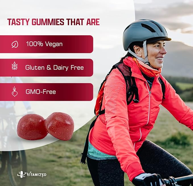 Beet Root Gummies - Super Nitric Oxide Beets Supplement - Red Beetroot Heart Chews with Grape Seed Power & B12- Pomegranate Flavor, 60 Chewables Beets