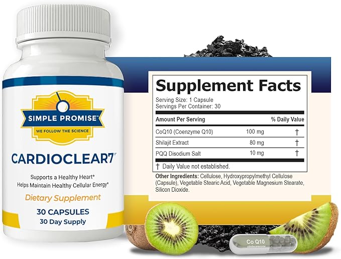 Simple Promise Cardio Clear 7 - Heart Health Supplements - Maintain Cellular Energy - Contains Coq 10, 30 Day Supply