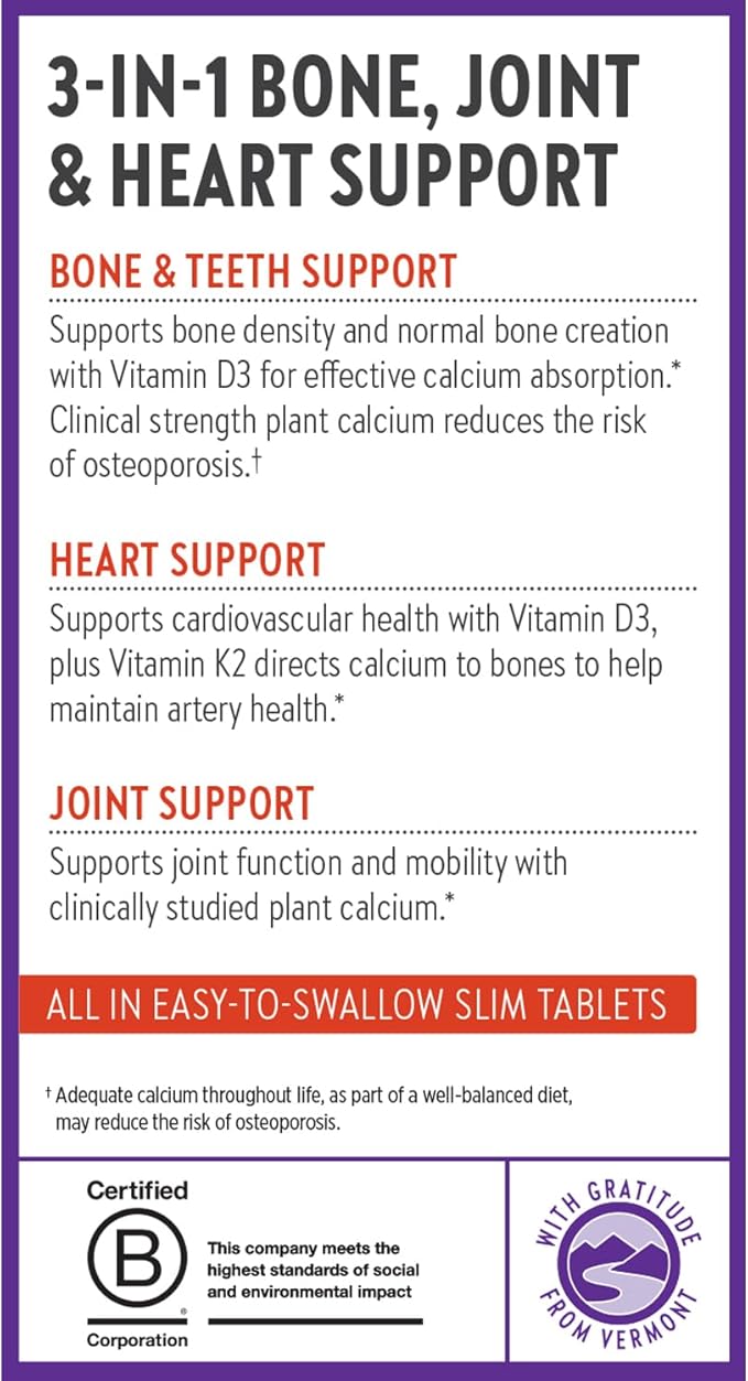 New Chapter Calcium Supplement - Bone Strength Organic Calcium with Magnesium, Vitamin D3+K2, 70+ Trace Minerals for Bone Health, Gluten Free, Easy to Swallow Slim Tablets - 60 Count