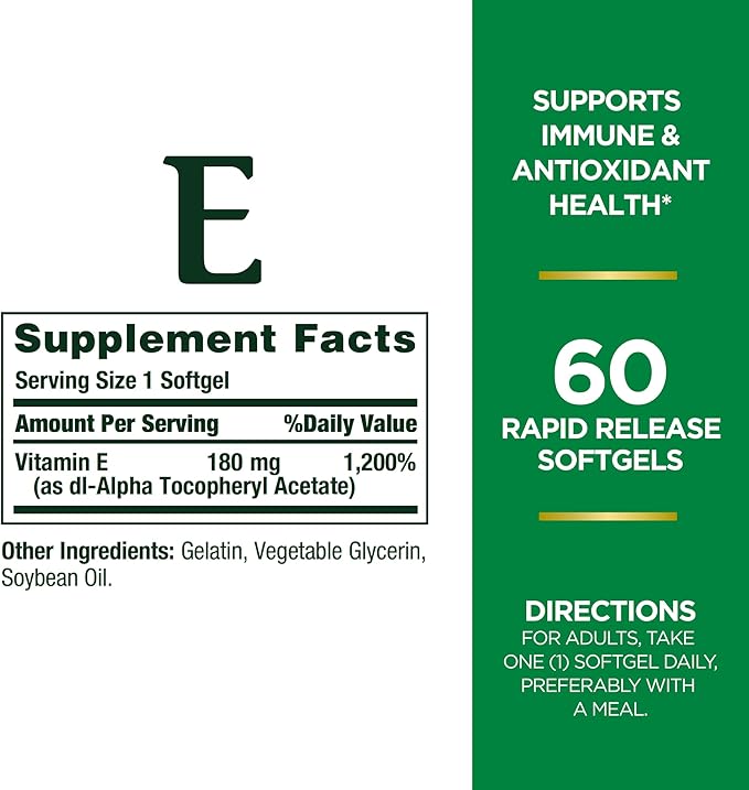 Nature's Bounty Vitamin E Pills and 400iu, Multi, 180 mg, 120 Count 1)