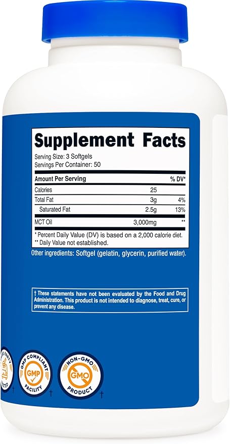 Nutricost MCT Oil Softgels 1000mg, 150 SFG (3,000mg Serv) - Great for Keto, Ketosis, and Ketogenic Diets
