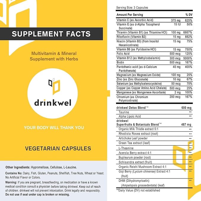 drinkwel for Liver Support & Detox Multivitamin, 90 Count (Pack of 1)