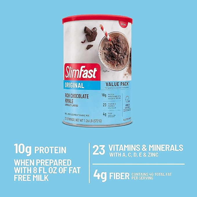 SlimFast Meal Replacement Powder, Original Rich 10g of 22 Servings