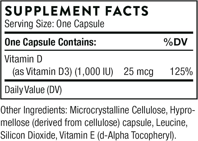 THORNE Vitamin D3 Supplement - Supports Healthy Bones, Teeth, Muscles, Cardiovascular & Immune Function* - Gluten, Dairy & Soy-Free - 1,000 IU - 90 Capsules