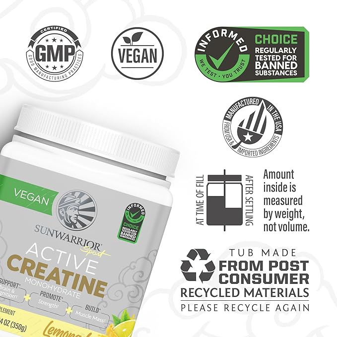 Creatine Monohydrate Powder Micronized PreWorkout Recovery Supplement | Support Muscle Building Strength Training Cognition | Vegan & Keto Friendly, Easily Mixes (50 Servings) Lemonade Active Creatine