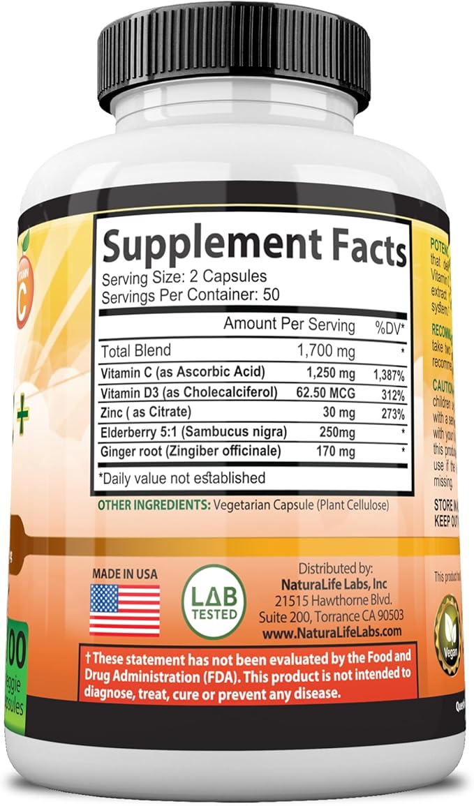 Vitamin C 1,700 MG with Vitamin D3, Zinc, 100 veggie
