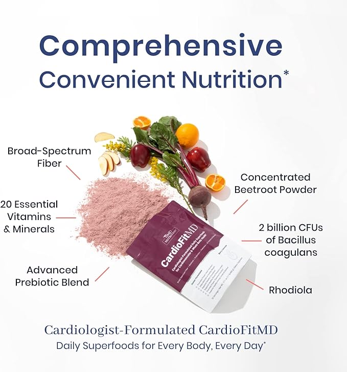 1MD Nutrition CardioFitMD - Vegan Beets Superfood Keto-Friendly Heart Health Powder - Nitric Oxide Supplement - Beet Root Powder for Healthy Blood Pressure & Circulation - High Fiber Drink - 30 Days