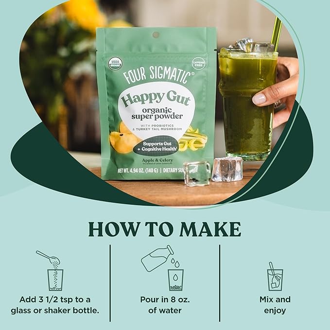 Four Sigmatic Organic Greens Powder | Greens Superfood Powder with Probiotics & Prebiotics | Super Greens with Moringa, Chaga & Turkey Tail | (4.94 oz.)