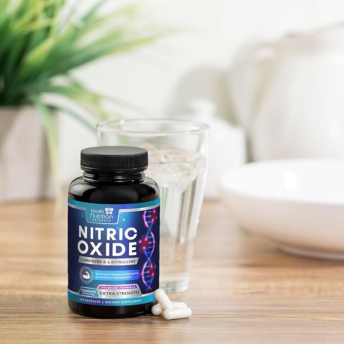 Extra Strength Nitric Oxide Supplement L Arginine 3X Strength - Citrulline Malate, AAKG, Beta Alanine - Premium Muscle Supporting Nitric Booster for Energy & Strength to Train Harder - 240 Capsules
