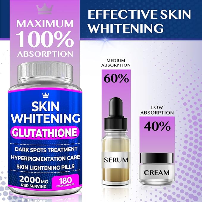Glutathione Whitening Pills 180 Capsules 2000mg Glutathione