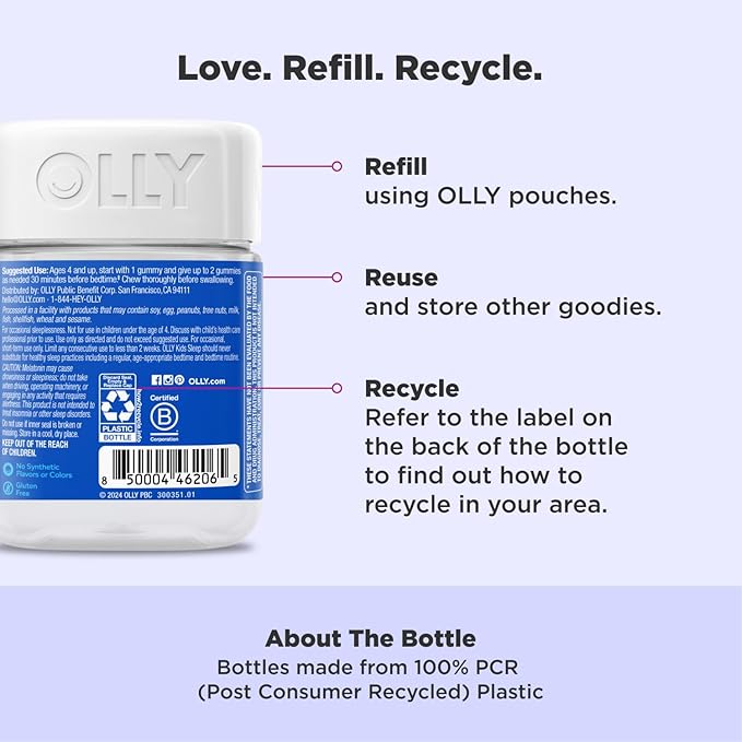 OLLY Kids Sleep Gummy, Occasional Sleep 0.5mg Melatonin, 50 Count