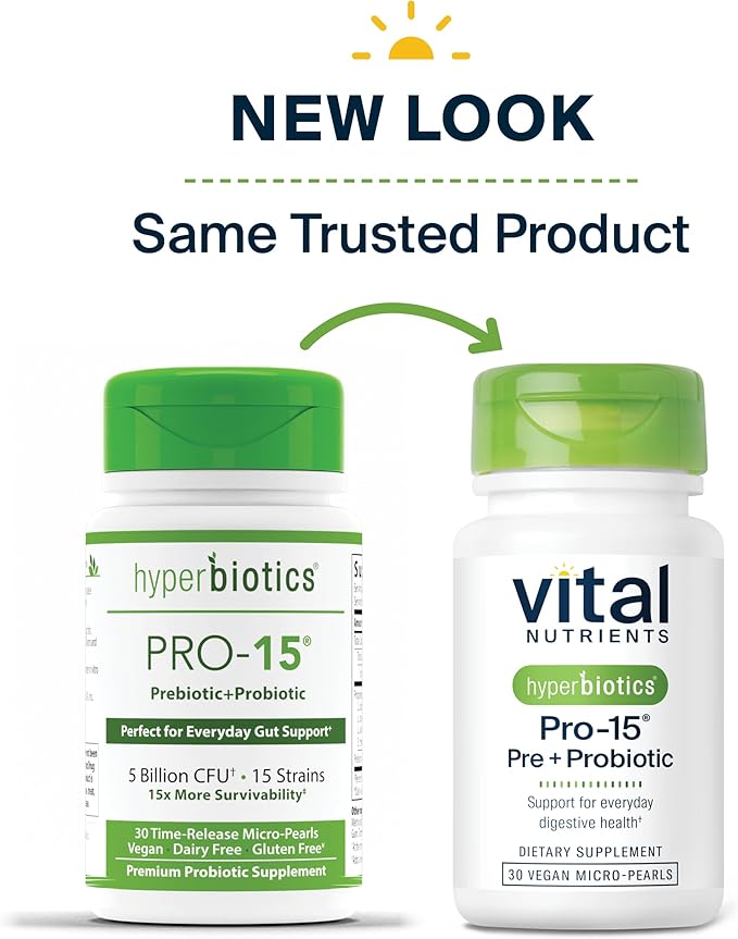 Hyperbiotics Vital Nutrients Pro-15 Pre + Probiotic 15 Strains| 30 Pearl