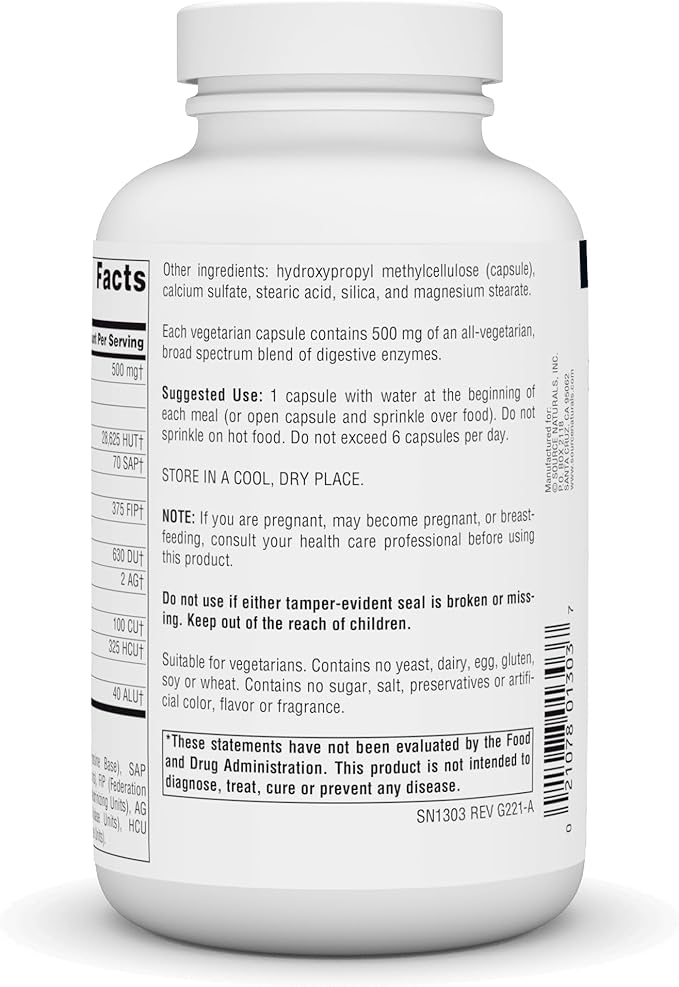 Source Naturals Essential Enzymes in Vegetarian 500 Mg 240 Capsules