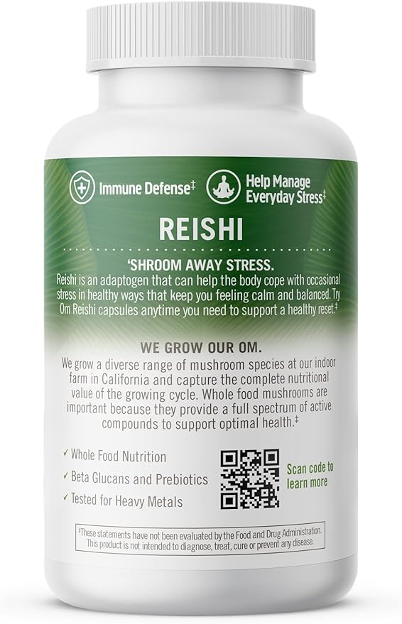 OM Mushroom Superfood Reishi Mushroom Capsules Supplement, Promotes Stress & Immune Support, 90 Count, 30 Days Supply