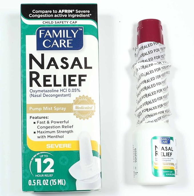 FamilyCare Nasal Relief Spray, Pump Mist, 12 Hours, 3 Pack