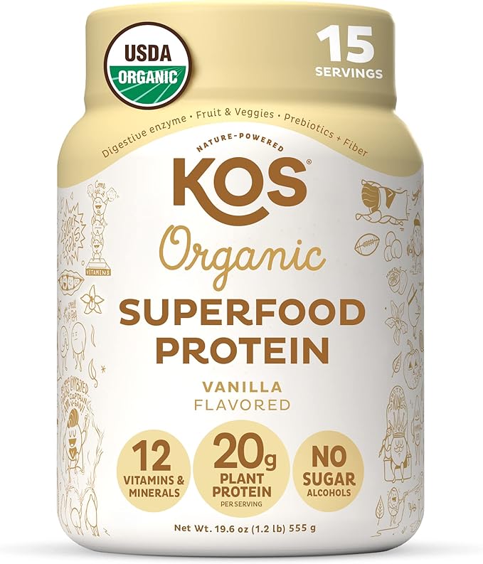 KOS Vegan Protein Powder Erythritol Free, Vanilla 15 Servings