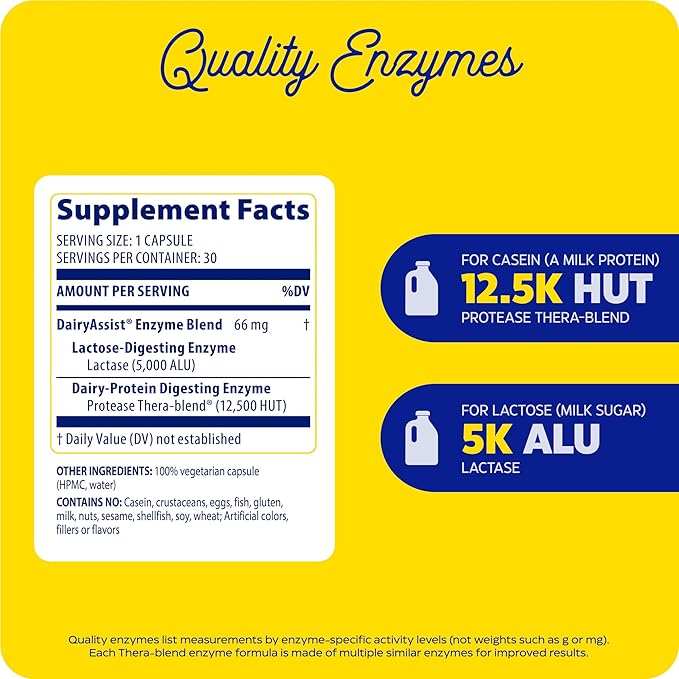 Enzymedica, DairyAssist, Digestive Enzymes for Complete 30 Count