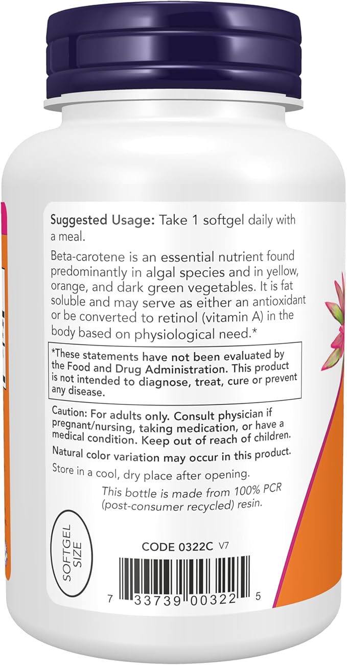 NOW Supplements, Natural Beta Carotene 25,000 180 Softgels