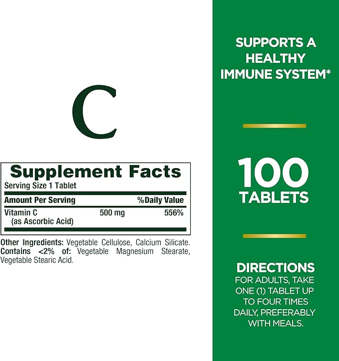 Nature's Bounty Vitamin C Tablets, Vitamin 500mg, 100 100 Count