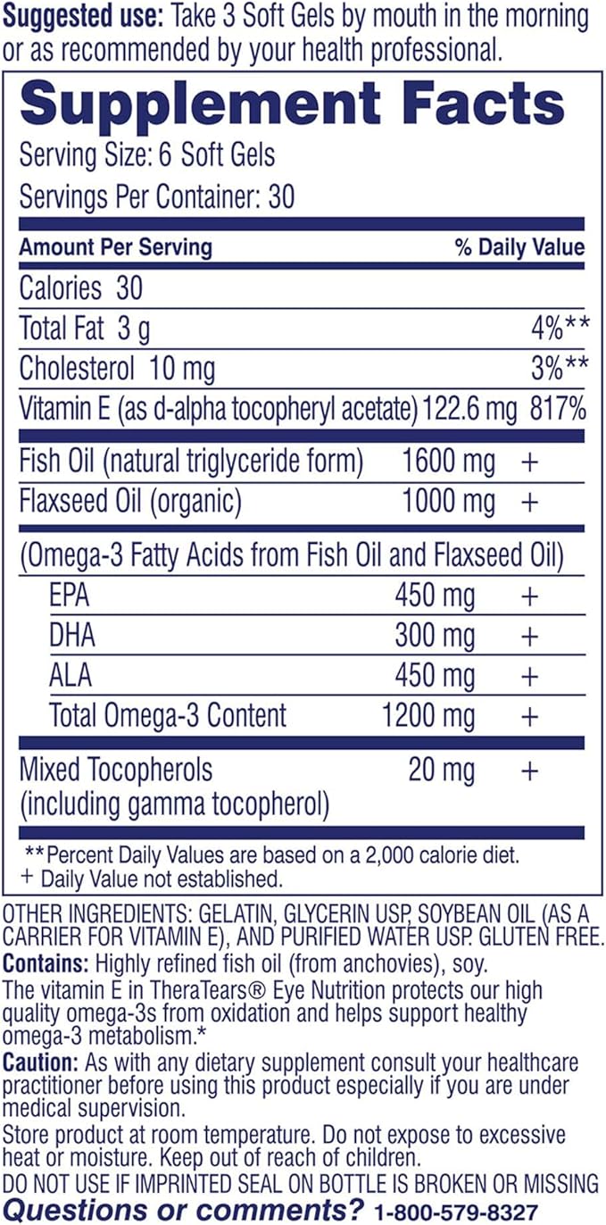 TheraTears 1200mg Omega 3 Supplement 180 Count