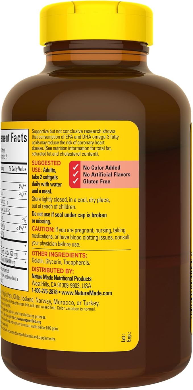 Nature Made Fish Oil 1200 mg 3 Fish 3 Supplement 150 Softgels, 75 Day