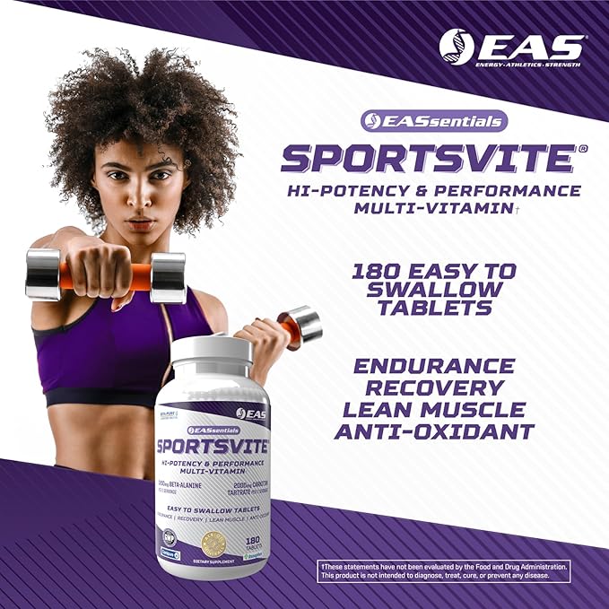SportsVite High Potency Multivitamin for Athletes | Vitamin & Mineral Nutrient Blend | 2300mg Beta Alanine, 2000mg Carnitine Tartrate | 180 Tablets