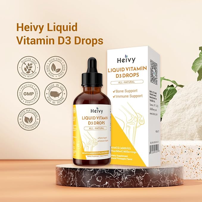 Liquid Vitamin D Drops 4000 IU (100 mcg), Vitamin D3 for Bone Health Support, Pineapple Flavor Vegan VIT D3 Drops, Made in USA, 60 Servings 2 Fl Oz (60ml)