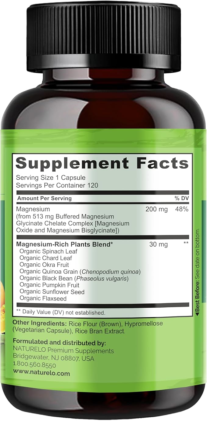 NATURELO Magnesium Glycinate Chelate Complex 200 mg 120 Capsules
