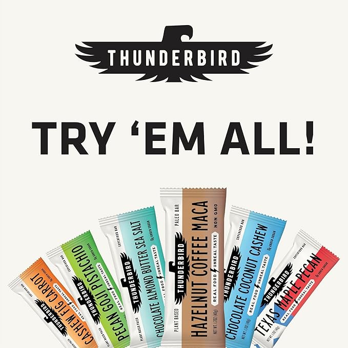Thunderbird Bars Energy Snack, Gluten-Free with Protein, Healthy Real Food, Vegan Paleo Non-GMO, No Added Sugar, Mexican Hot Chocolate Flavor (12 Count, 1.7 oz. Bars)