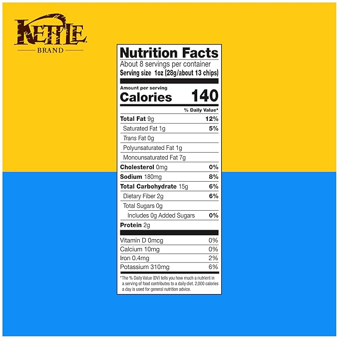 Kettle Brand Sea Salt and Vinegar Kettle Potato Chips, Gluten-Free, Non-GMO, 7.5 oz Bag