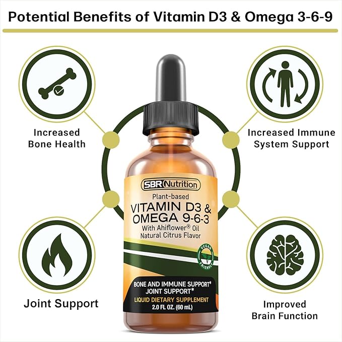 SBR Nutrition Plant-Based Vitamin D3 and 3-6-9 Liquid 2oz (60mL), (60mL), 30 30 Servings